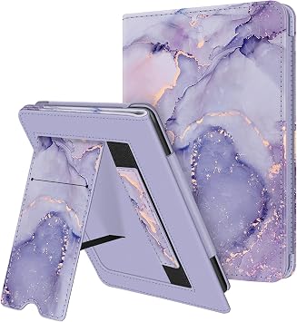Fintie Stand Case for 6" All-New Kindle 11th Generation-2024/2022 Release - PU Leather Cover with Auto Sleep/Wake Card Slot & Hand Strap for Kindle 2024/2022 11th Generation e-Reader, Lilac Marble
