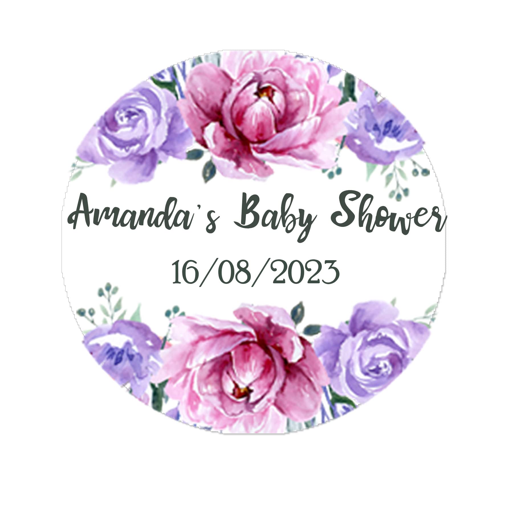 Treasured Forever Purple 35 Personalised Floral Baby Shower Stickers - Thank You Sweet Cone Bags Favour Luxury (Purple)