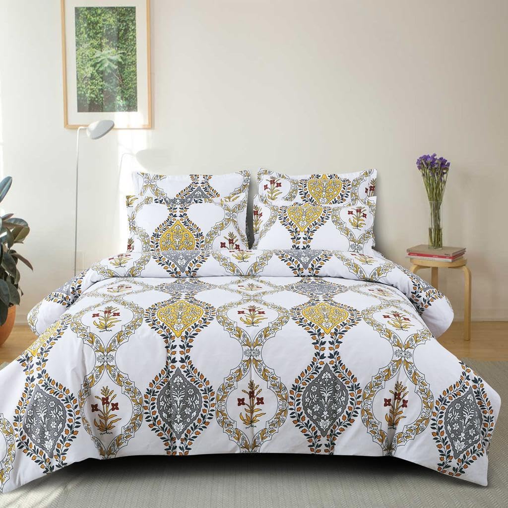 KETOSTICS Combo of 300 TC Premium Glace Cotton King Size Duvet Cover with Zipper (Dohars) 90x100 inch & Floral King Size Elastic Fitted 1 Double Bedsheet Cover 2 Pillow Covers (72x78x8 Inch) BS-02-image-43