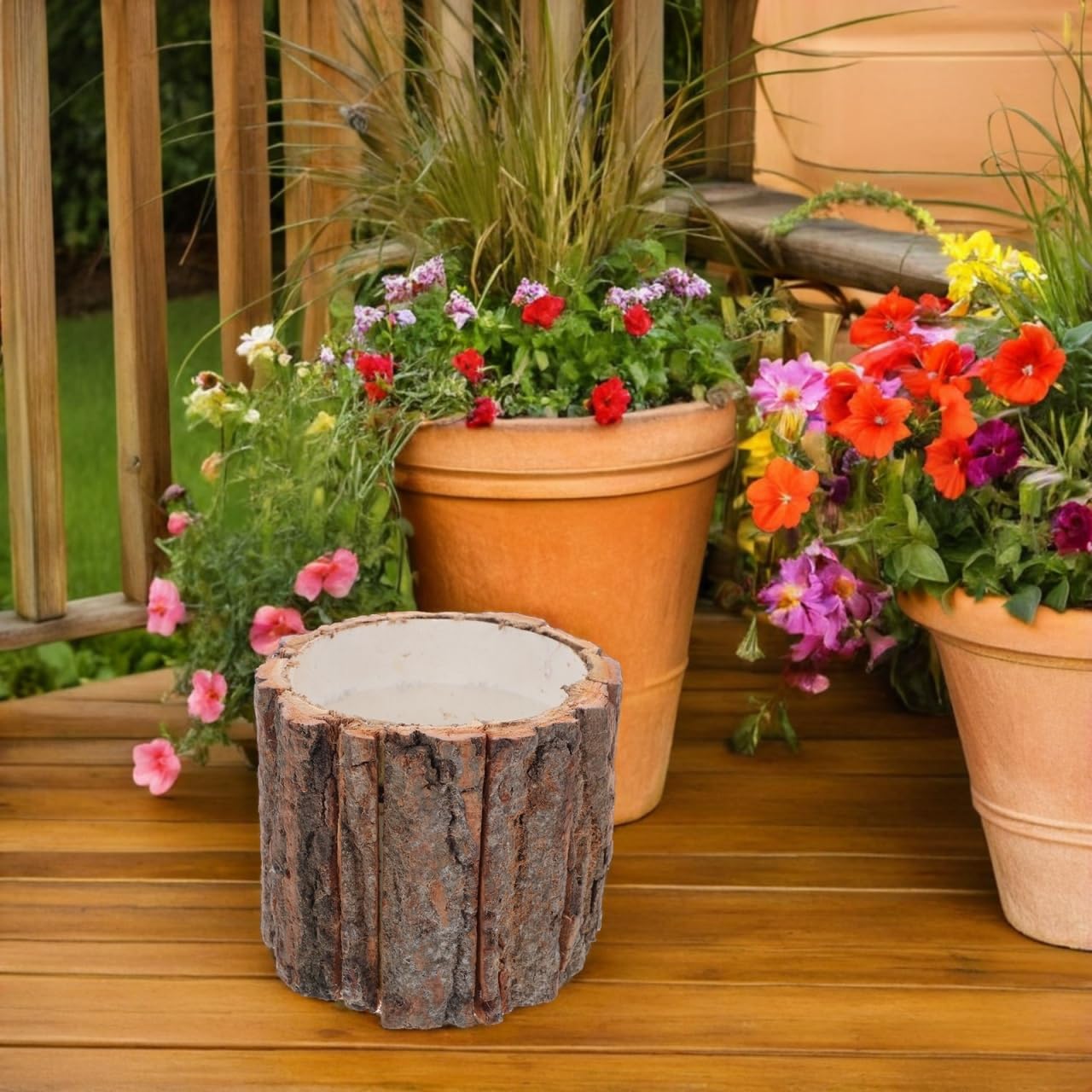 5Pcs Rustic Wooden Bucket Flower Planter for Indoor and Outdoor Plants - Tree Bark Vases for Home, Garden, Patio, and Party Decorations