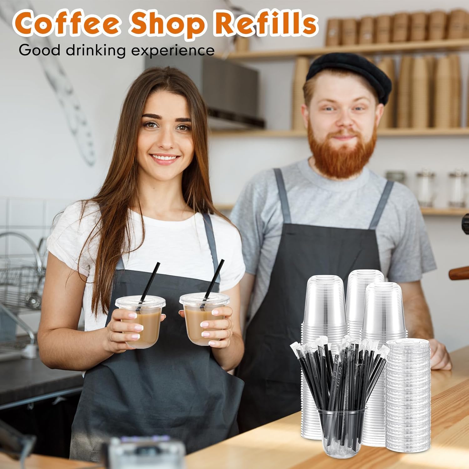 100 Set 10 oz Clear Plastic Cups with Lids and Straws, Disposable Iced Coffee PET Cups for Drinking Cold Beverage Juice Parfait Smoothie Milkshake Coffee Shops Party Supplies - Image 6