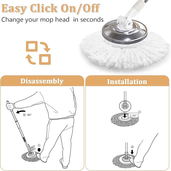NICEMOVIC 6 Pack Spin Mop Replacement Head for 360 Spin Mop System, Standard Size Round Shape Spin Mop Replacement Head, Microfiber Refills Machine Washable and Easy Cleaning