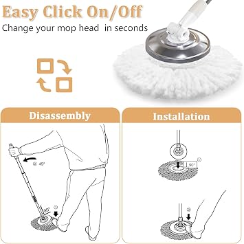 NICEMOVIC 6 Pack Spin Mop Replacement Head for 360 Spin Mop System, Standard Size Round Shape Spin Mop Replacement Head, Microfiber Refills Machine Washable and Easy Cleaning