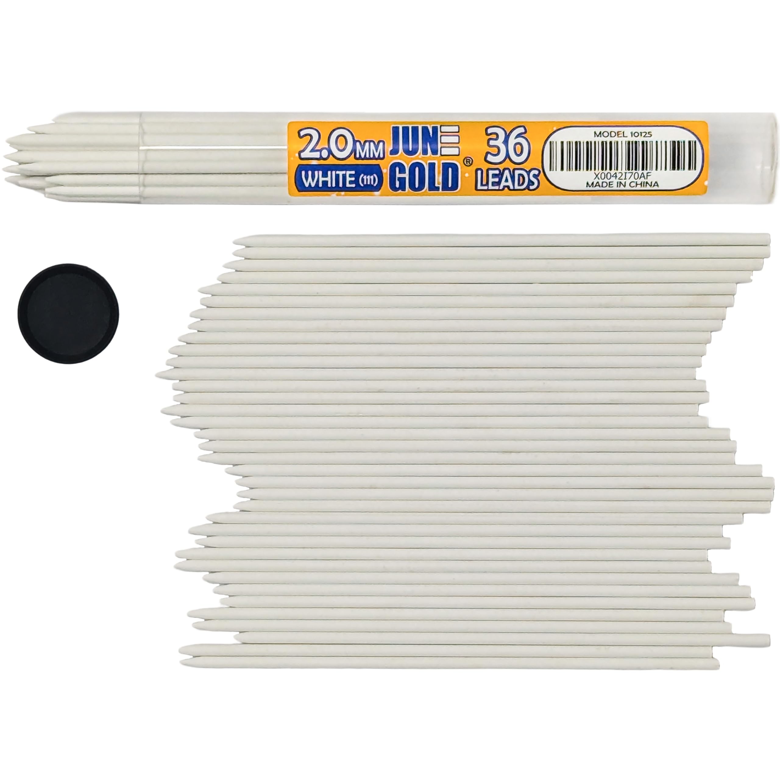 June Gold 36 repuestos de mina de color blanco (porcelana #111) de 2 mm, grosor audaz para un uso pesado, resistente a la rotura con un práctico dispensador