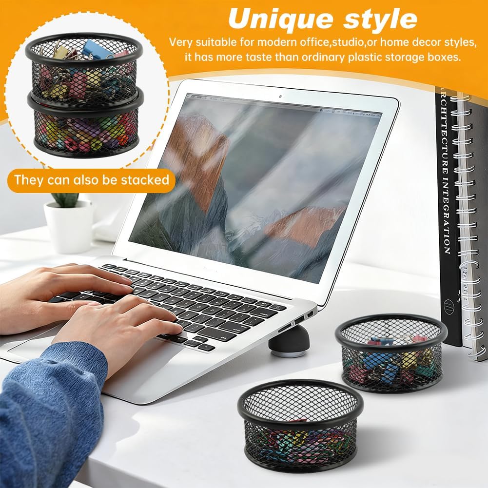 2pcs Mesh Paper Clip Holder & 50pcs Paper Clips for Desk Office Organizer