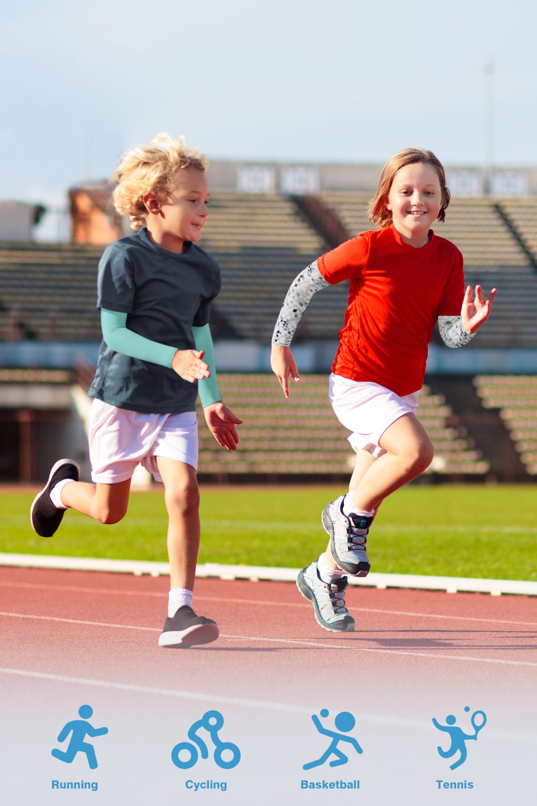 Cooraby 14 Paar Kinder-Armstulpen, Kompression, Jugendliche, Jungen, Mädchen, Baseball, Fußball, Sport, Sonnenschutz, kühlende Armabdeckung