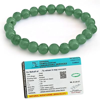 SOLAVA Green Aventurine Bracelet Certified - Original Green Crystal Bracelet for Men and Women for Money, Prosperity, Abundance, Good Luck, Happiness, and Heart Chakra Healing - 8mm Beads, One Size,