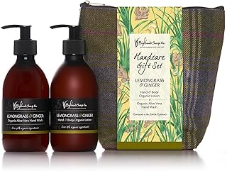 The Highland Soap Company Hand Care Gift Set, Organic Hand Wash & Lotion Set (Lemongrass & Ginger)