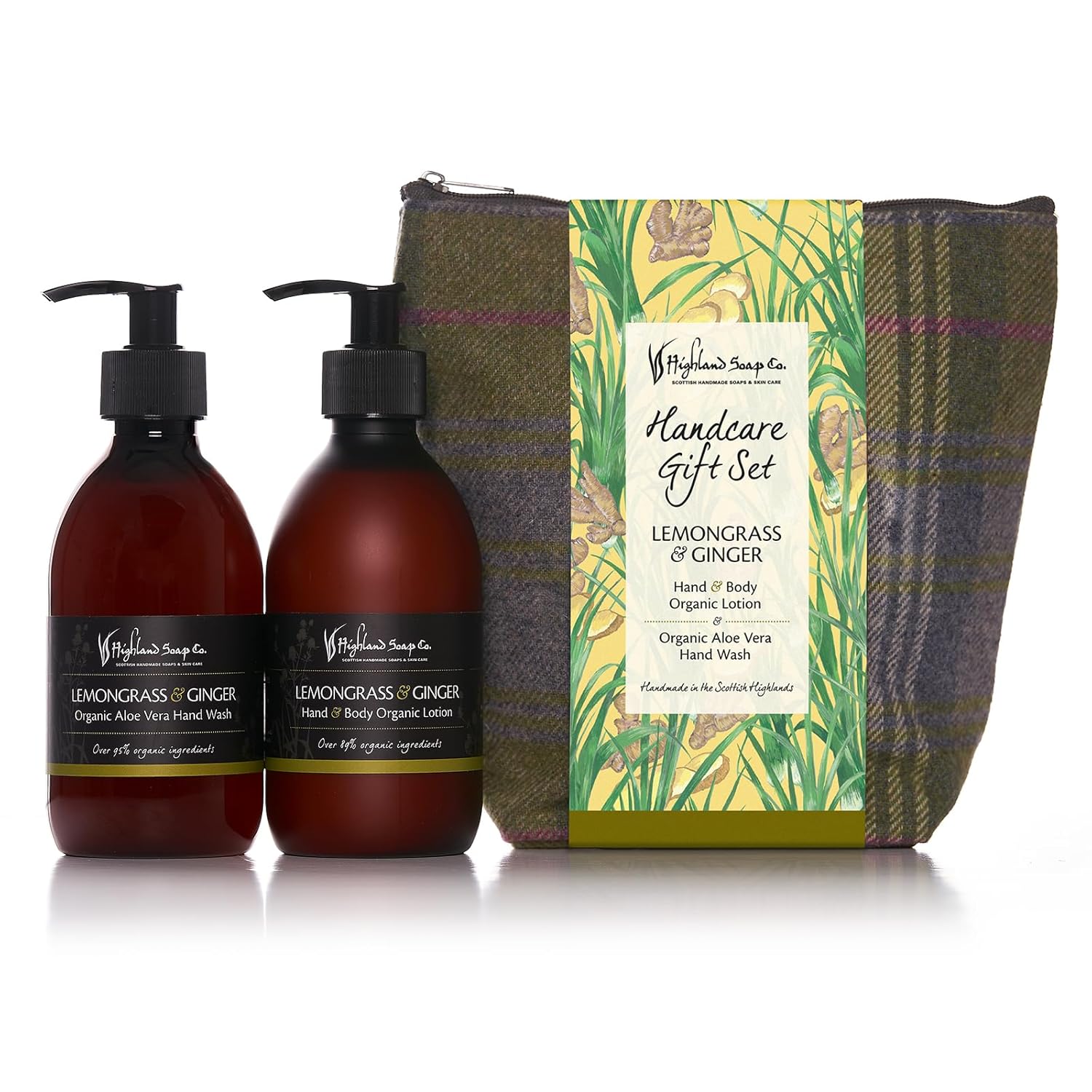The Highland Soap Company Hand Care Gift Set, Organic Hand Wash & Lotion Set (Lemongrass & Ginger)