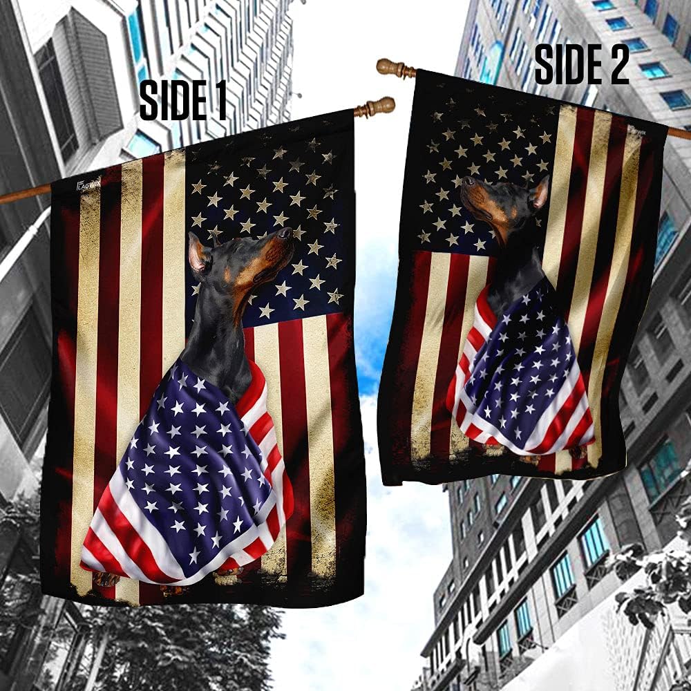 Flags-Doberman American Patriot Flag, House Flag (29.5" x 39.5")-USA House Garden Flags Premium Polyester-Decorative Outdoor Flags