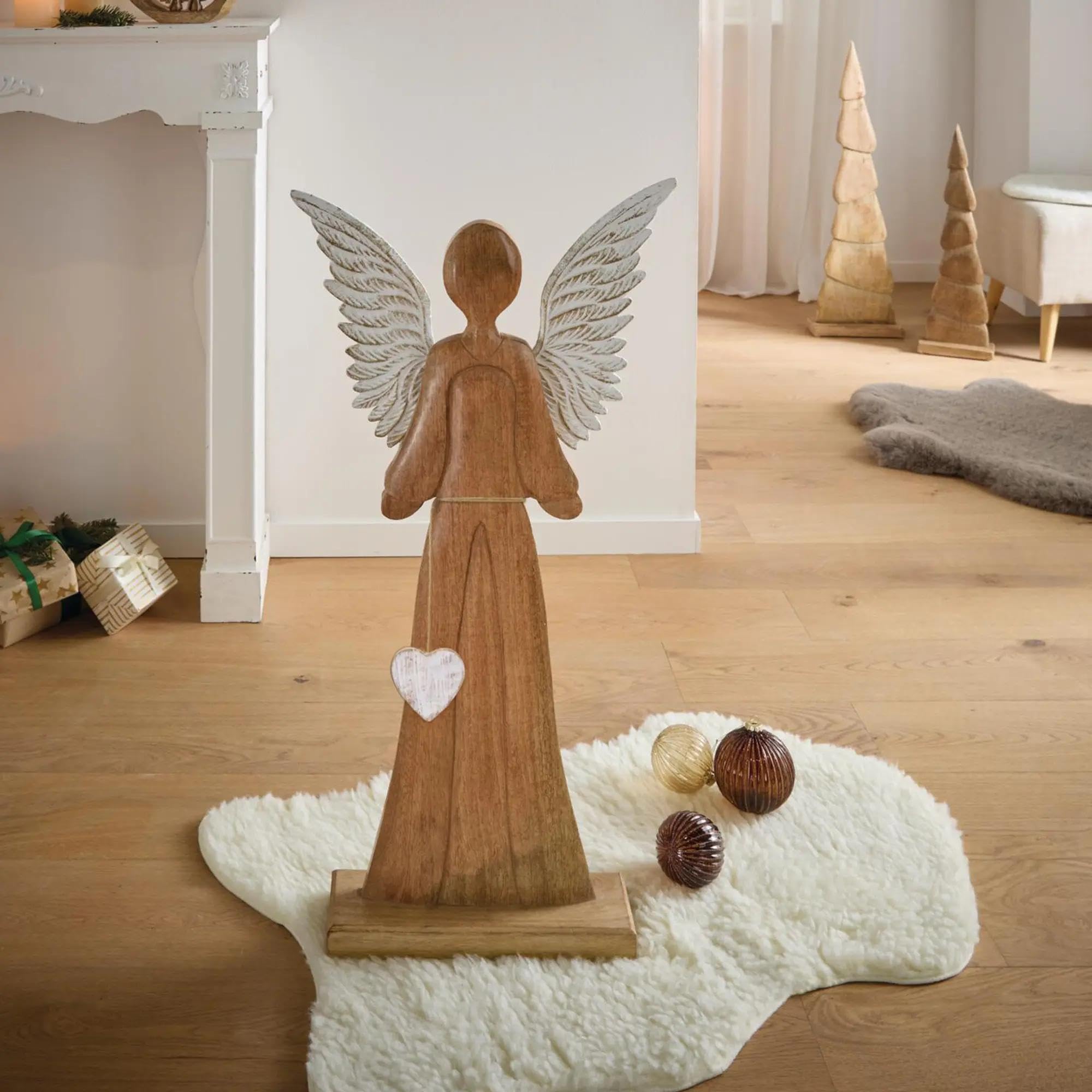 Figur "Schutzengel" 83 cm groß, Engel aus Mango-Holz, Weihnachtsengel