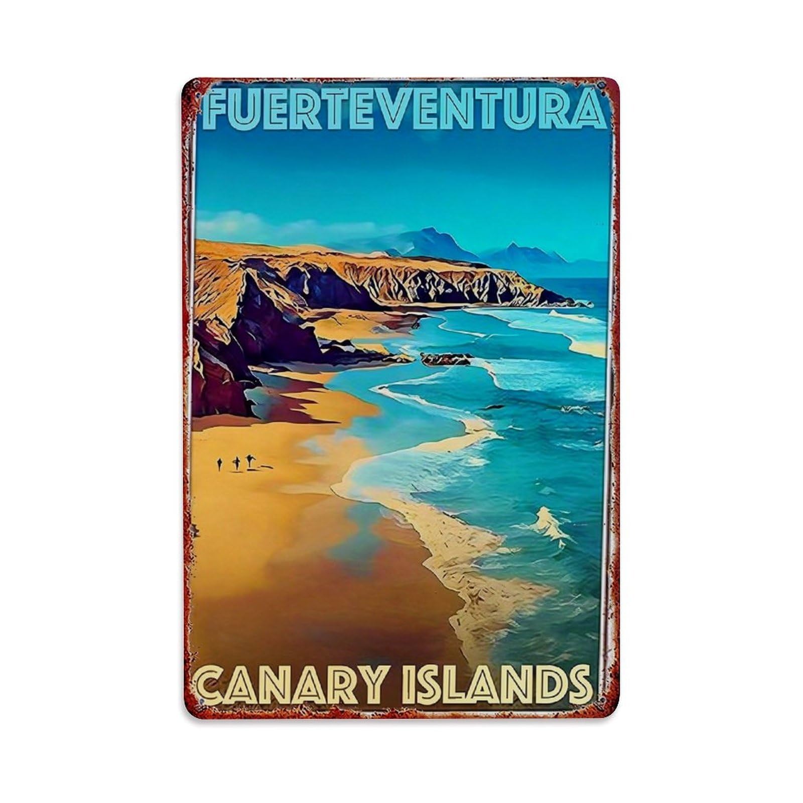 Jdfenggu Vintage Fuerteventura Beach Landscape Poster Art Retro Metal Tin Sign, Decor Art Poster For Bar, Home, Man Cave, Kitchen, Laundry Room Gift 8X12inch