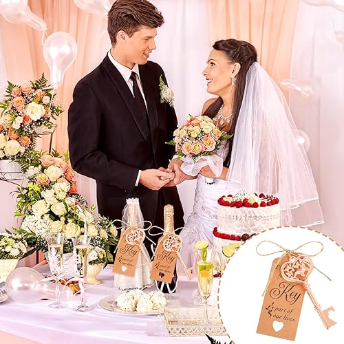 Miniatura 7 de 50 abridores de botellas con llave de mariposa, recuerdos de fiesta de boda, diseño de esqueleto vintage de mariposa de oro rosa con tarjetas de