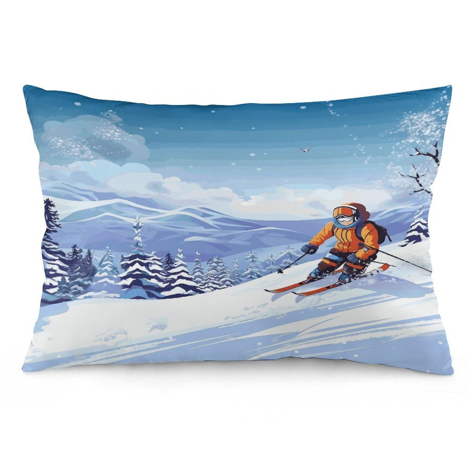Winter Skiing Throw Pillow Covers with Silent Zipper Polyester Pillow Protectors Removable Pillow Cases Soft Pillowcase Cozy Pillow Sham Cushion Cover for Sofa Car Bed 20"x30"