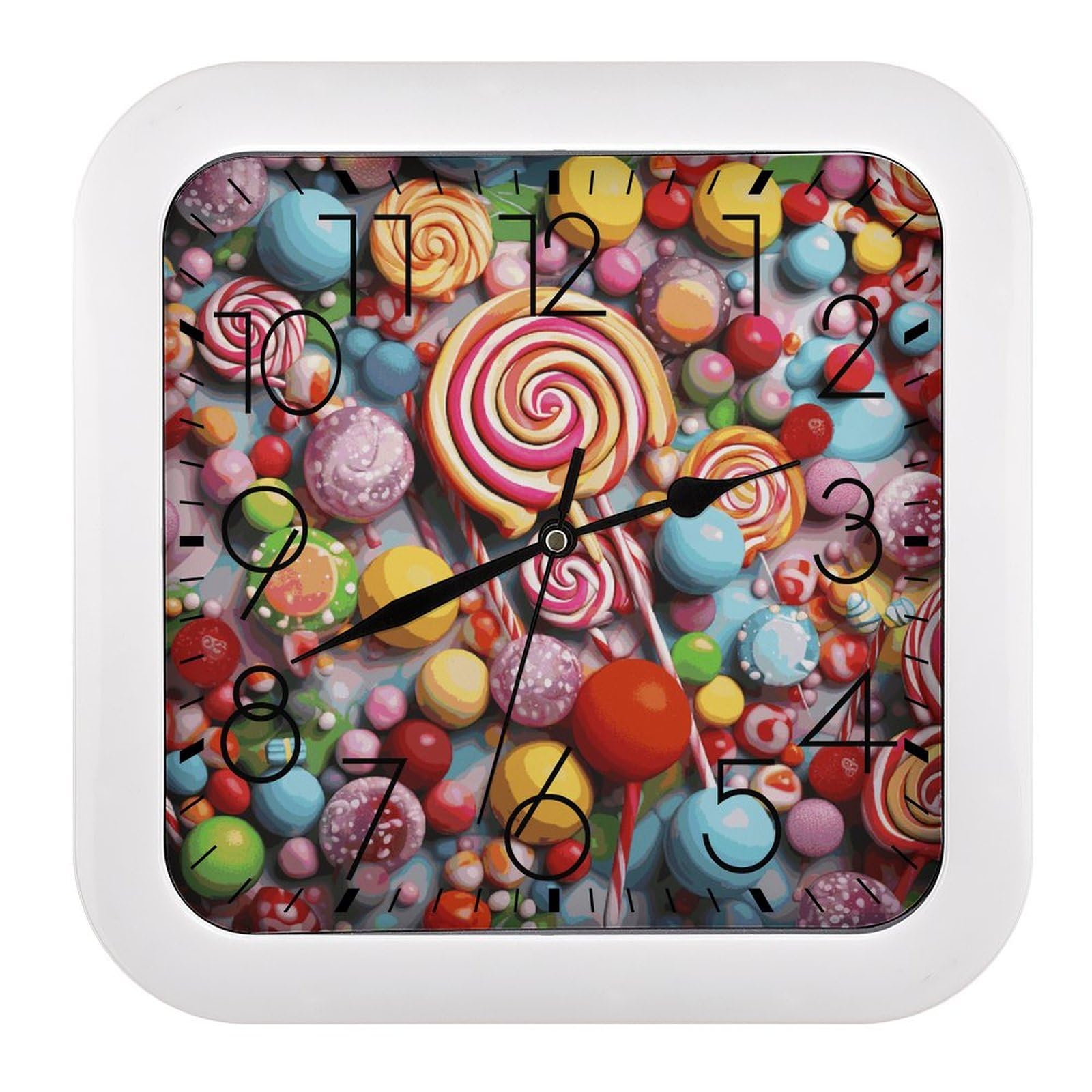 Horloge murale vintage Candy Square silencieuse pour la cuisine et le salon