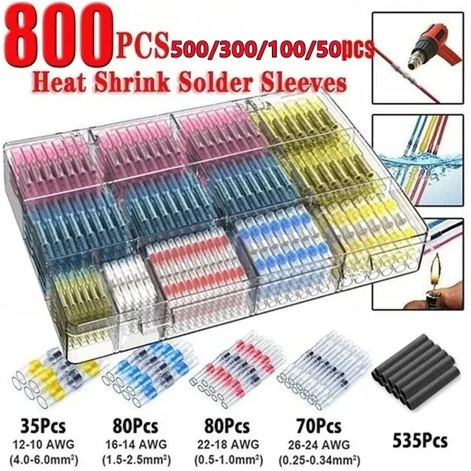schrumpfverbinder Elektrische Kabelverbinder, isolierter Stoßverbinder, Schrumpf-Lötanschluss, wasserdichte(800pcs with box)