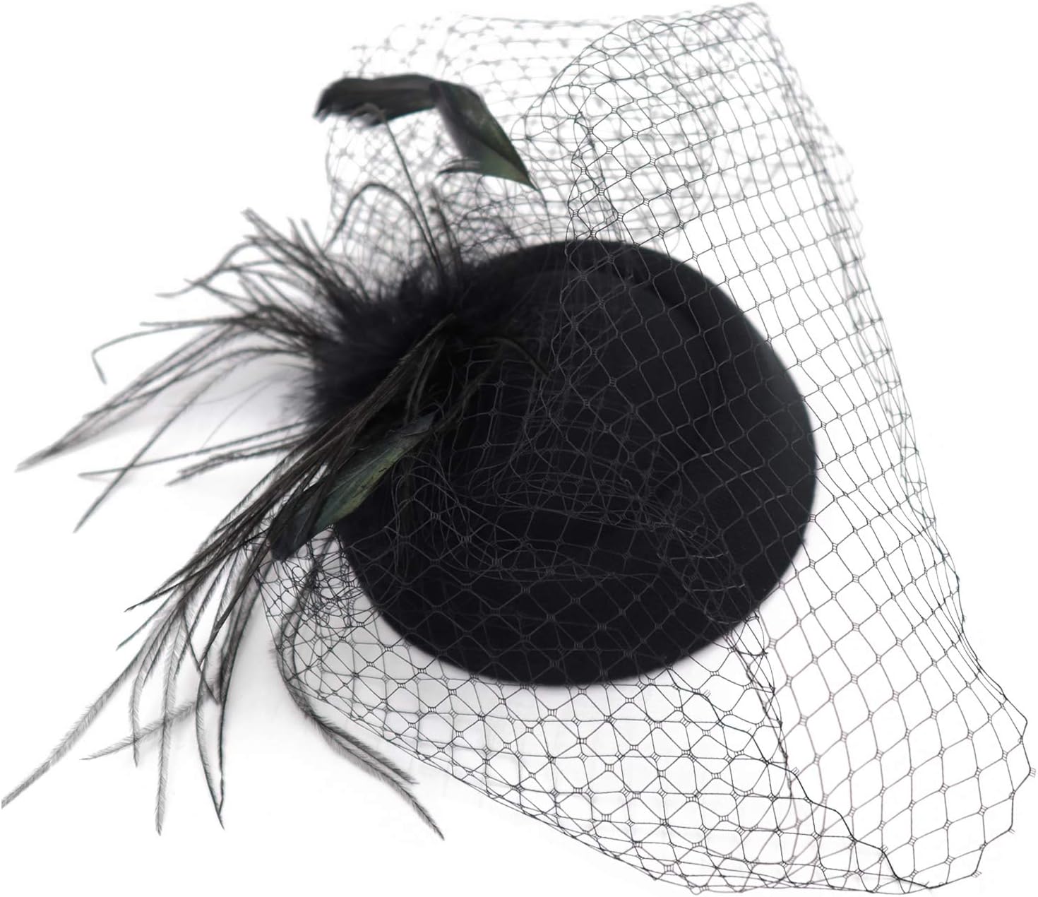 Wheebo Fascinator Hat Flower Feather Mesh Veil Wedding Tea Party Cocktail Hat Headwear for Women Lady Girls - Image 3