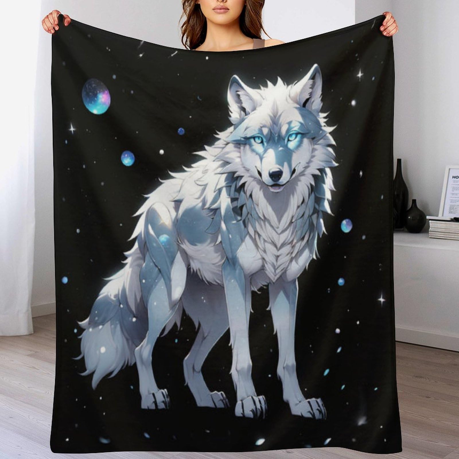 Couverture loup en polaire flannel douce et moelleuse pour lit 130x180cm