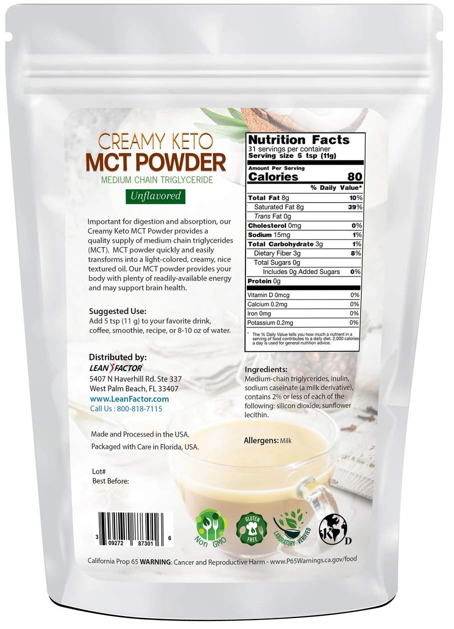 Creamy MCT Oil Powder - Unflavored & Keto Friendly - Boost Energy & Focus - Perfect Ketogenic Creamer for Coffee, Tea, Smoothies, & Recipes - Unsweetened, Non GMO, Gluten Free - 12 oz
