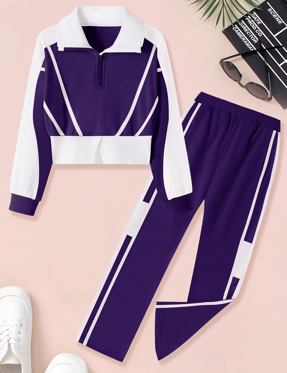 Girls 2 Pieces Outfits Half Zip Long Sleeve Sweatshirts and Wide Leg Pants, Girls Fall Winter Clothes - Image 4