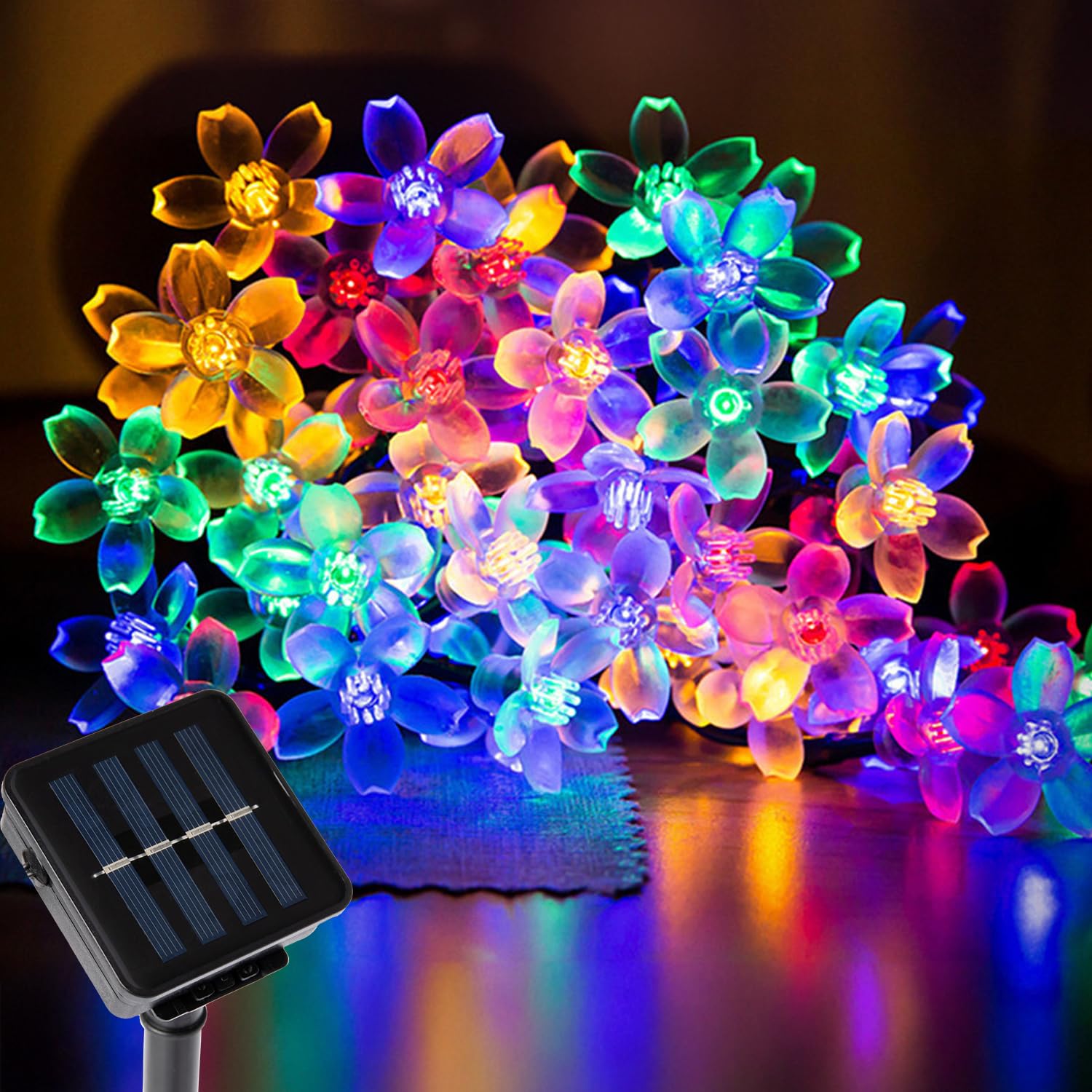 Aofonchy Solar String Lights Garden, 7M/ 23Ft 50LED Blossom Fairy Lights Outdoor IP65 Waterproof Solar Garden Flower String Light, 8 Modes Flower Lights for Patio Tree Yard Lawn Christmas Party