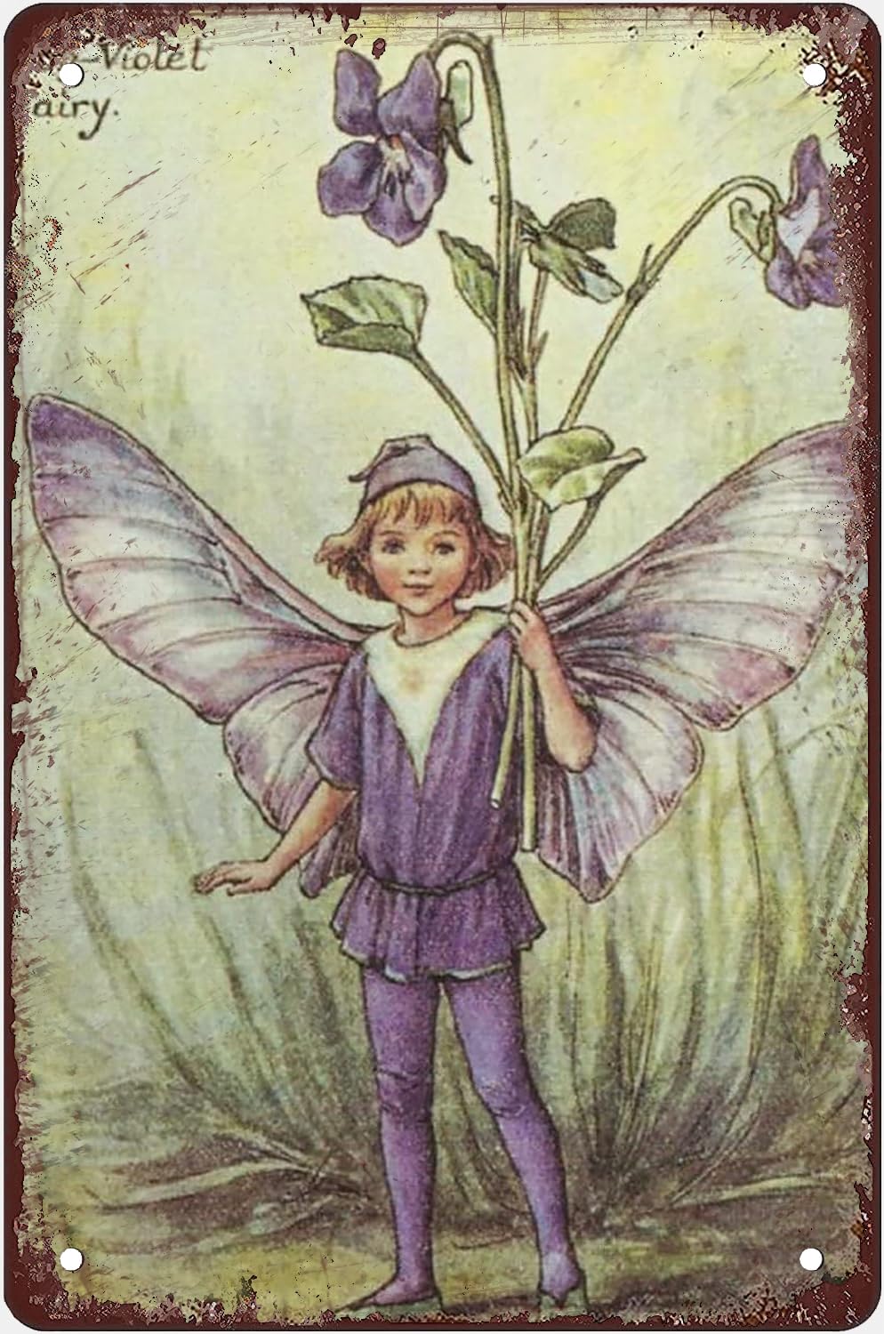Kwqdozf As Pic Vintage Metal Tin Sign Violet Fairy Wall Art For Home Kitchen, 8X12 Inch