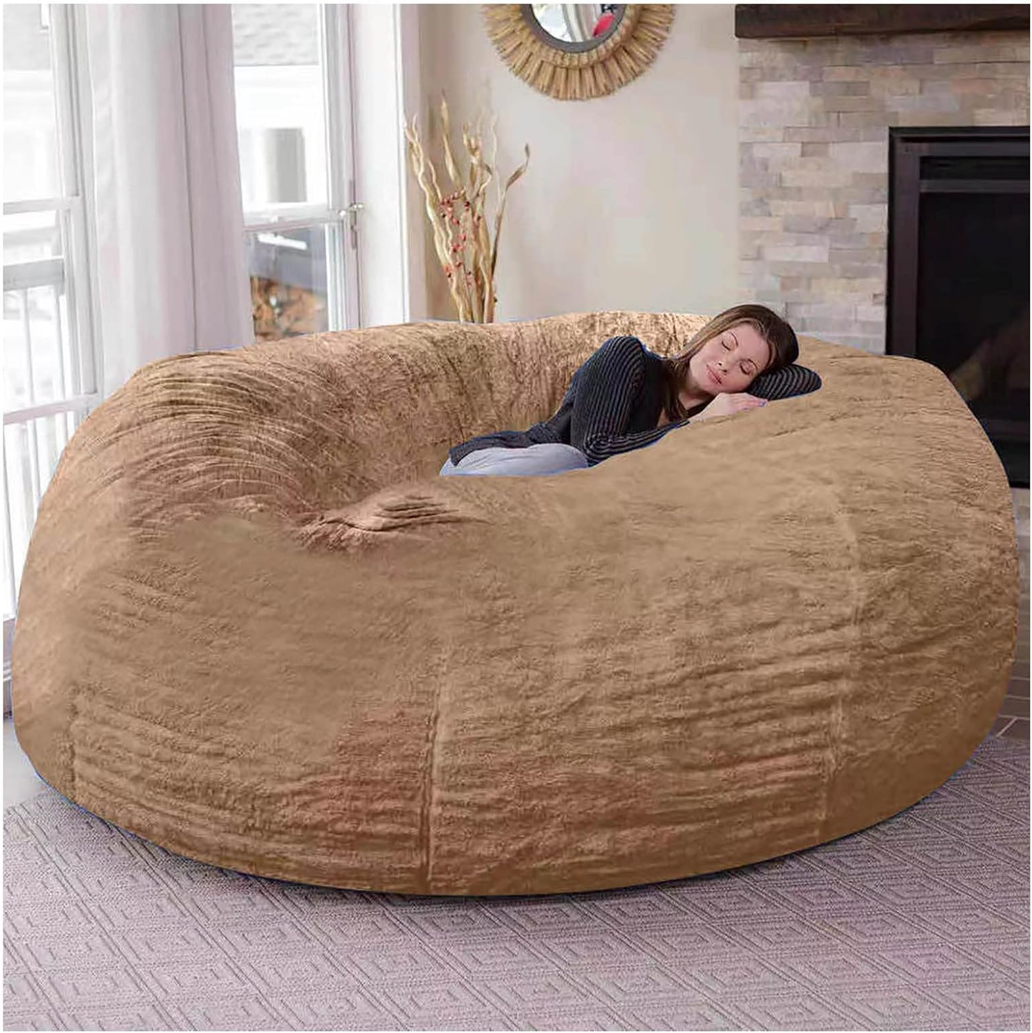 Giant Fur Bean Bag Chair for Adult Living Room Furniture Big Round Soft ...