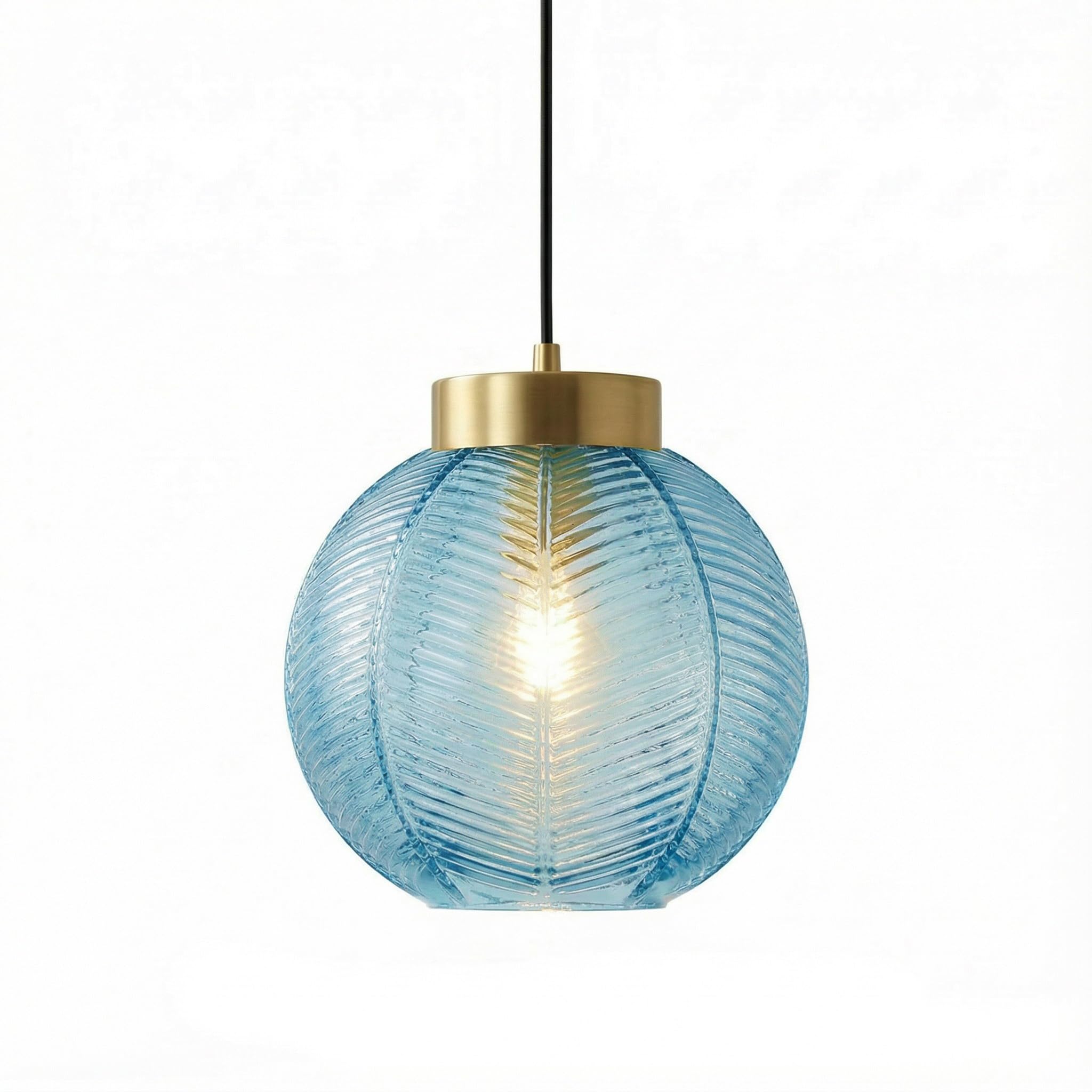 LFsem Modern Lovely Pendant Light with 20cm Blue Spherical Glass Shade & Gold Top,Vintage E27 Loft Bar Ceiling Hanging Lamp for Dining Room Living Room Bedroom