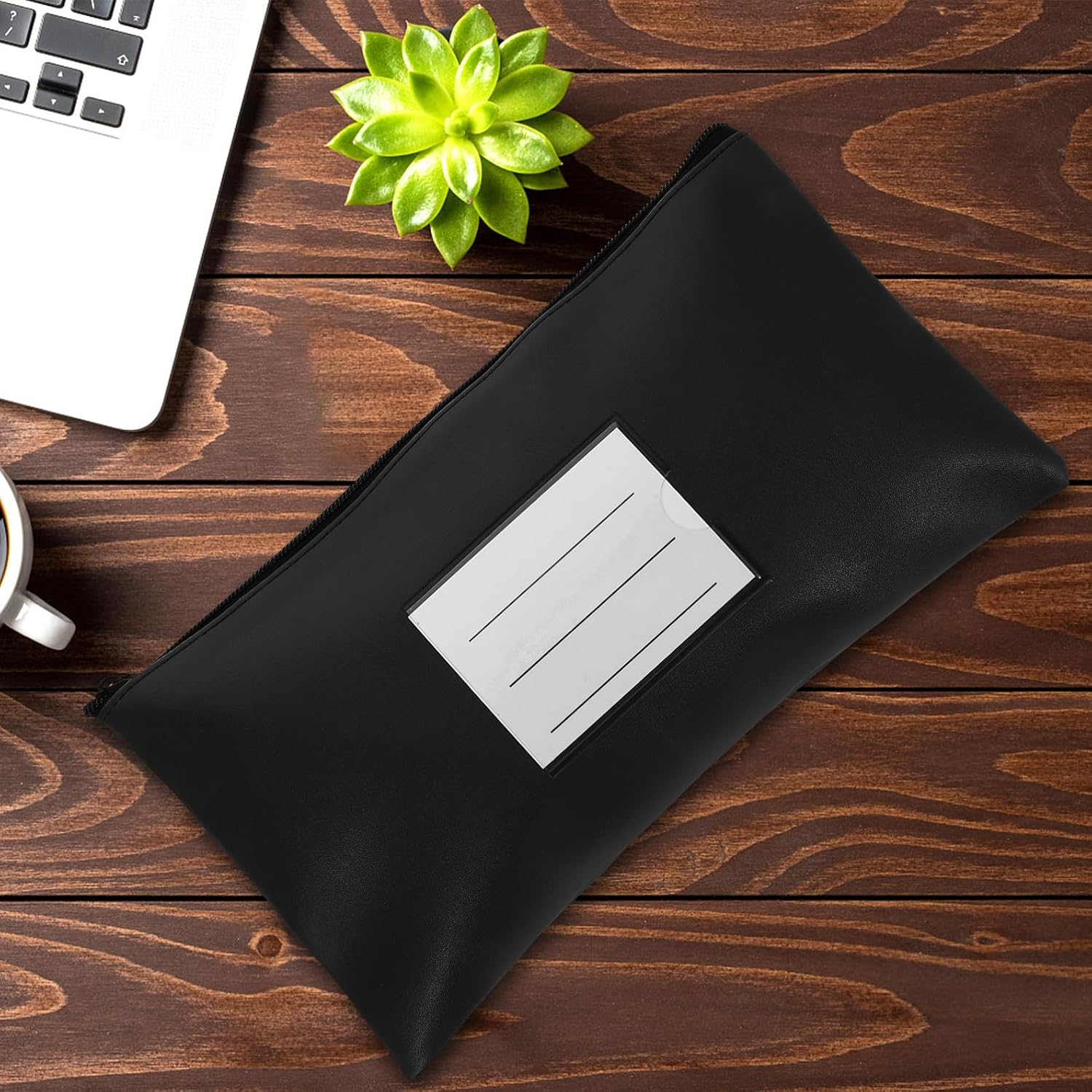 Pu Leather Receipt Organizer Money Pouch with Zipper Cash Holder Wallet for Traveling and Cash Storage Black