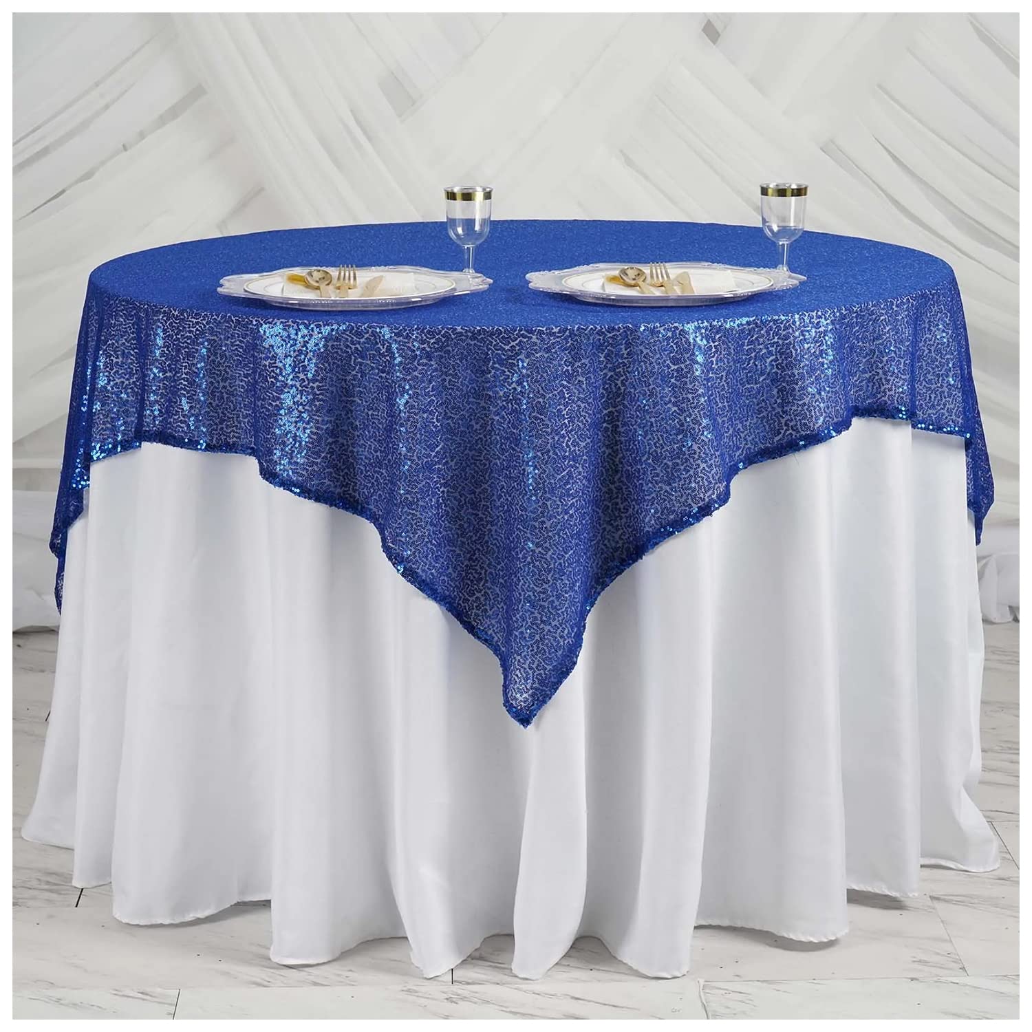 Trimming Shop 50 x 102 Inch Royal Blue Sequin Rectangle Table Cloth Overlay Sparkly Shiny Linen Glitter Tablecloth for Wedding Birthday Party Christmas Banquets Dining Decoration Event, 1pc — image 1