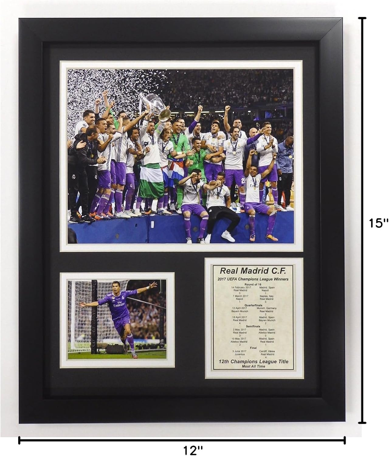 Legends Never Die Real Madrid FC - 2017 UEFA Champions League Winners - Framed 12"x15" Double Matted Photos, Inc.