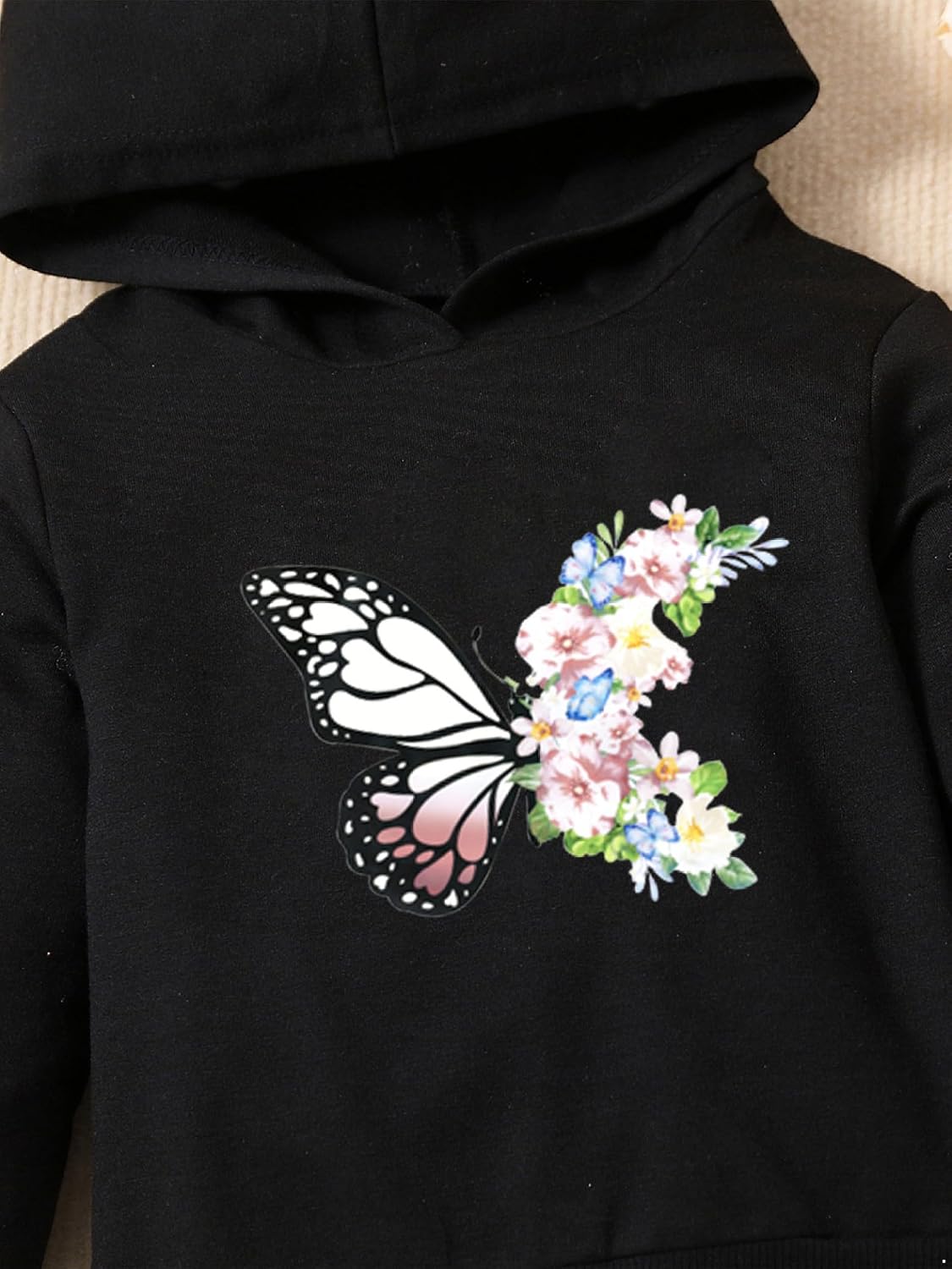 Kids Girls Tracksuits 2 Piece Butterfly Print Sweatshirt And Pants Set Workout Running Sports Costume