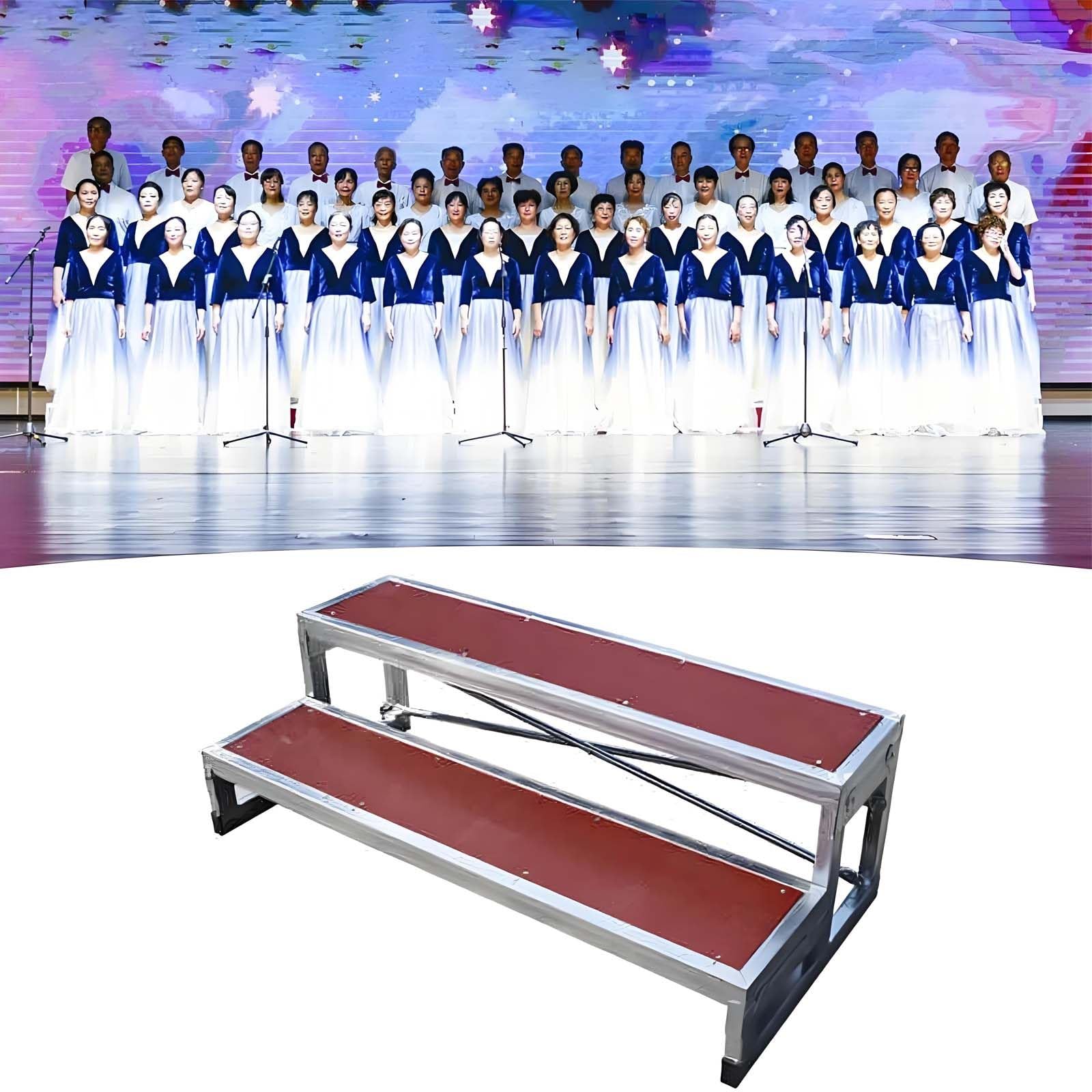 GUTYGIO Movable Sturdy Choir Risers Step, Easy-to-Assemble High Weight Capacity Staircase Platform for Events and Parties,Group Photo Lectern Podium Staircase Stand 2Tiers