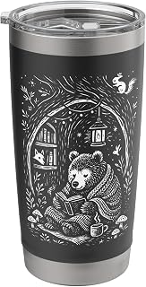 Cozy Reading Bear in Forest Book Lover Design, Love To Read Stainless Steel Insulated Tumbler