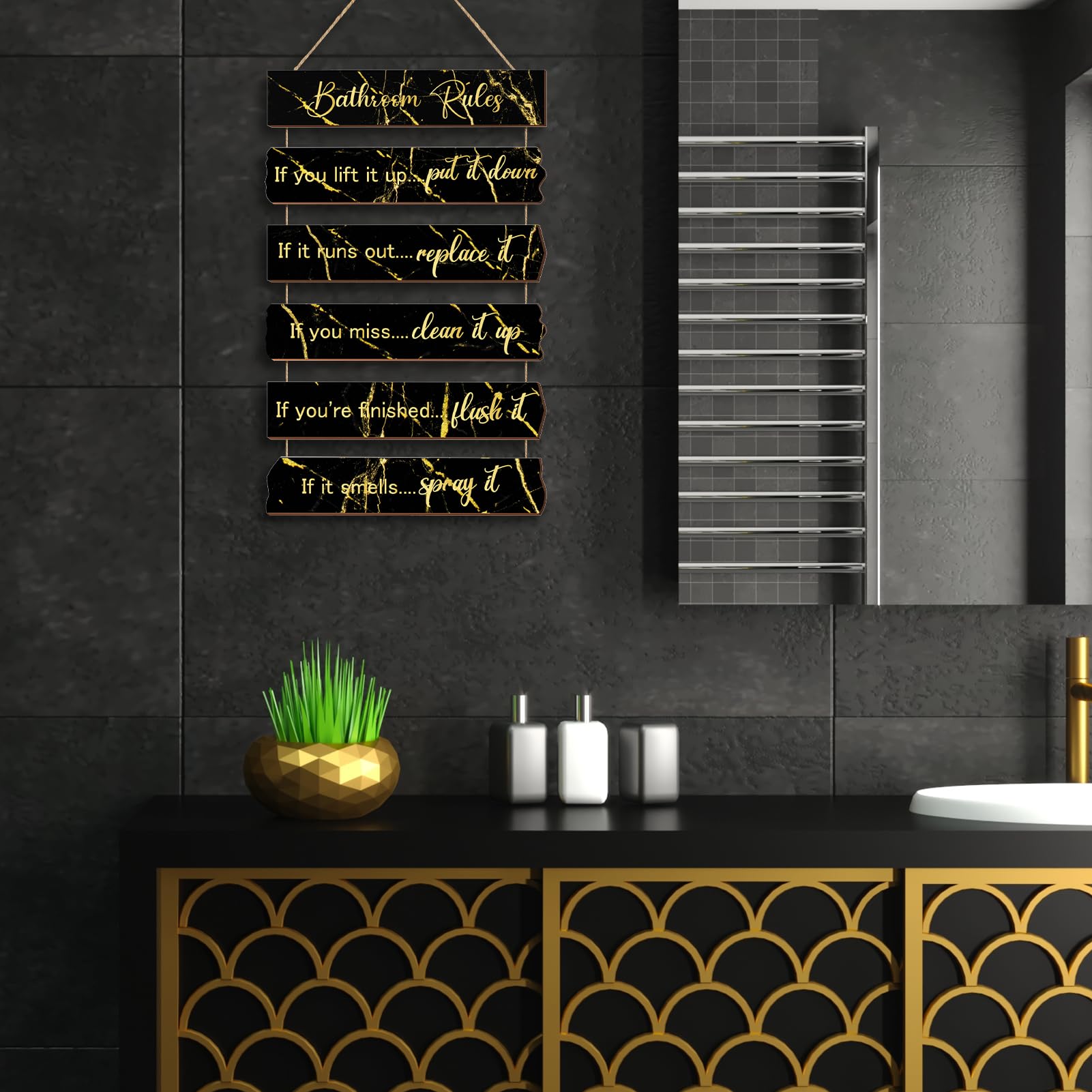 Snapklik.com : Bathroom Rules Bathroom Wall Decor, Black And Gold