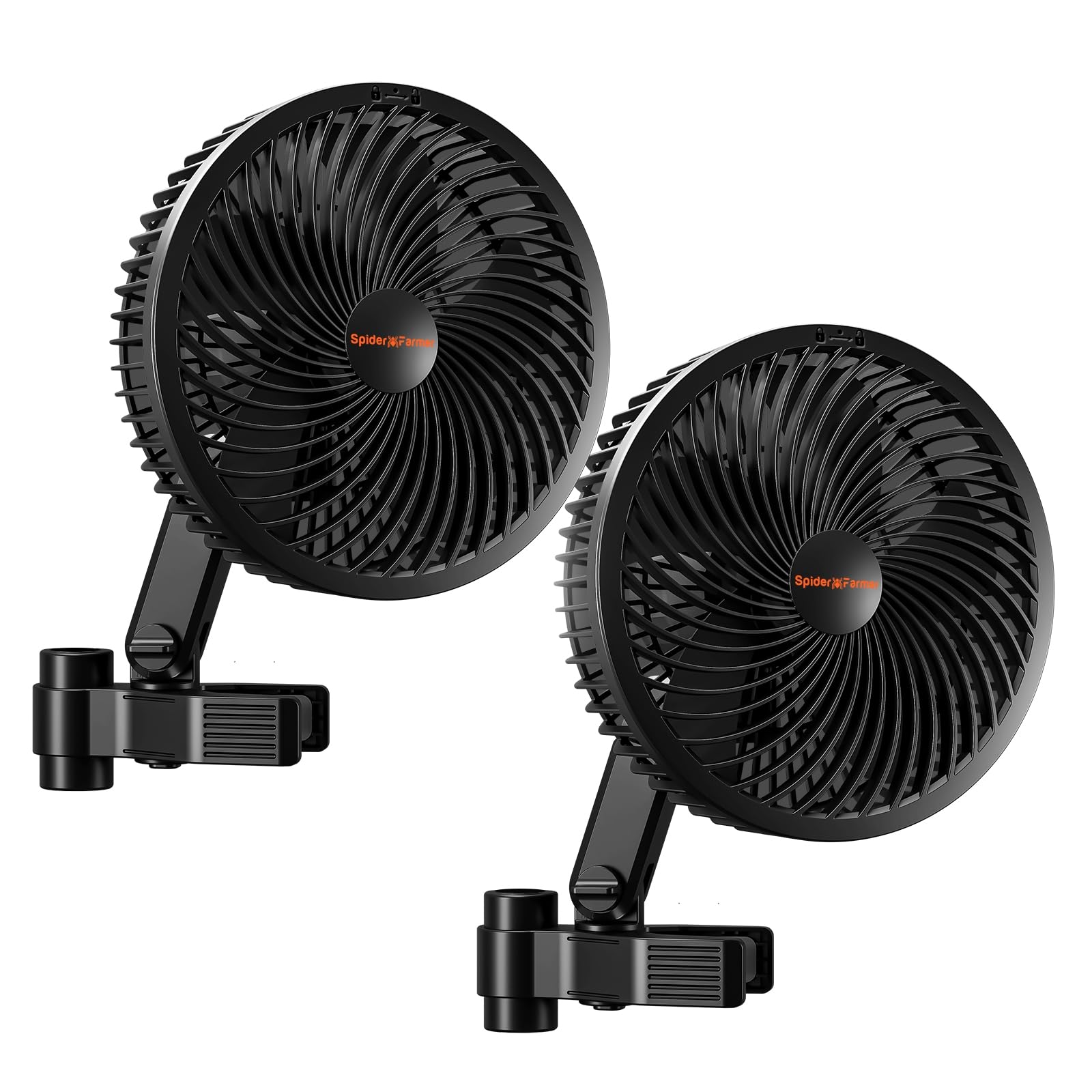 Spider Farmer Grow Ventilator mit Clip, 10 dynamische Windstärken, 10 stufige Oszillation, EC Motor, IP54 wetterfest, oszillierender Clip Lüfter, stark und leise für Zelt und Growbox, 2er Pack