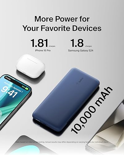 Miniatura 8 de Belkin Cargador portátil para iPhoneAndroid, batería de 10,000 mAh, 23 W para teléfono con USB-C integrado, cables Lightning, capacidad de paso,