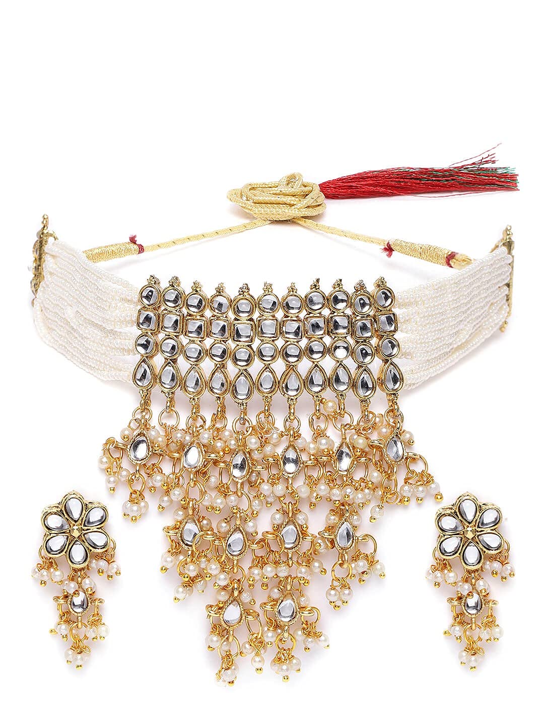 ZAVERI PEARLS Gold Tone Multistrand Pearls Kundan Choker Necklace & Earring Set For Women-ZPFK10245 (B093Y8KTR7) Amazon Price History, Amazon Price Tracker