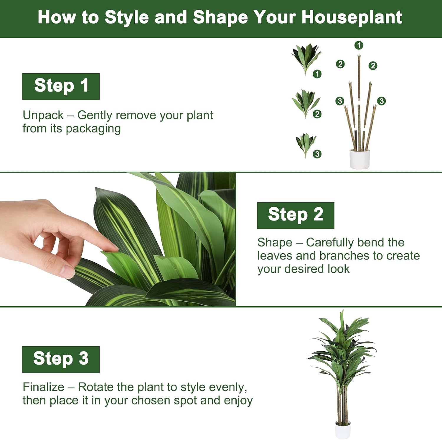 Mapleway 4.3FT Artificial Dracaena Tree with 5 Stems, Fake Yucca Plant | 5-stem dracaena, silk leaves, resin trunk. No water, bendable. Black pot. For home, office, porch