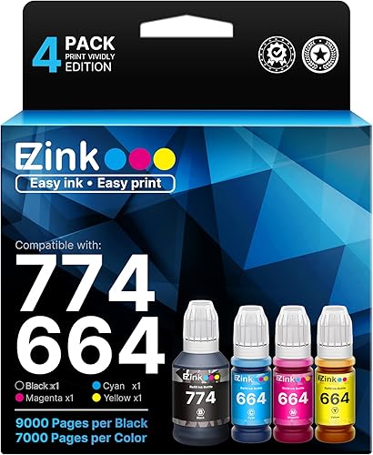 E-Z Ink 774 664 Botellas de repuesto de tinta para botellas de repuesto de tinta Epson 664 774 T774 para usar con ET-2650, ET-16500, ET-4500,