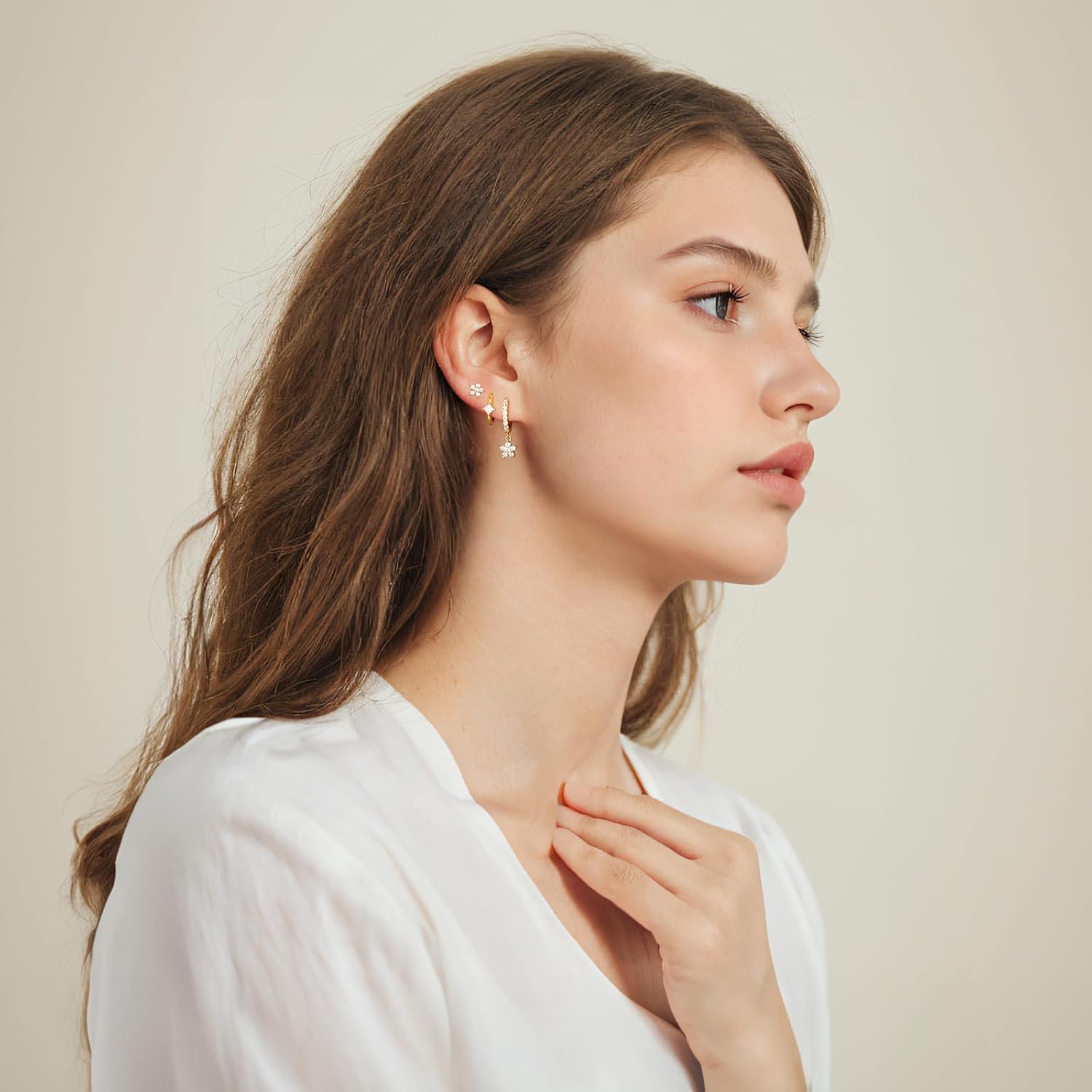 Angelady Gold Hoop Earrings Set for Women, Dainty 14K Gold Plated Flower Moon Cross Dangle Earrings, Hypoallergenic Huggie Hoop Earring Stacks, Stud Earrings for Women Trendy Jewelry Gift - Image 6