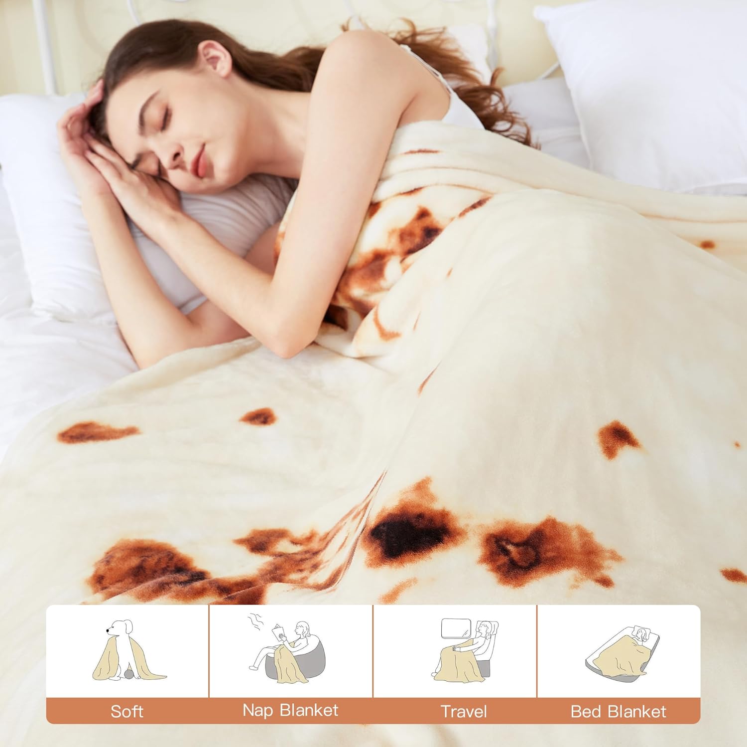 Admitrack Burrito Tortilla Blanket 60in, Double Sided Super Soft Flannel Throw, Gag Novelty Tortilla White Elephant Gift for Christmas Adults Kids Couples Parties