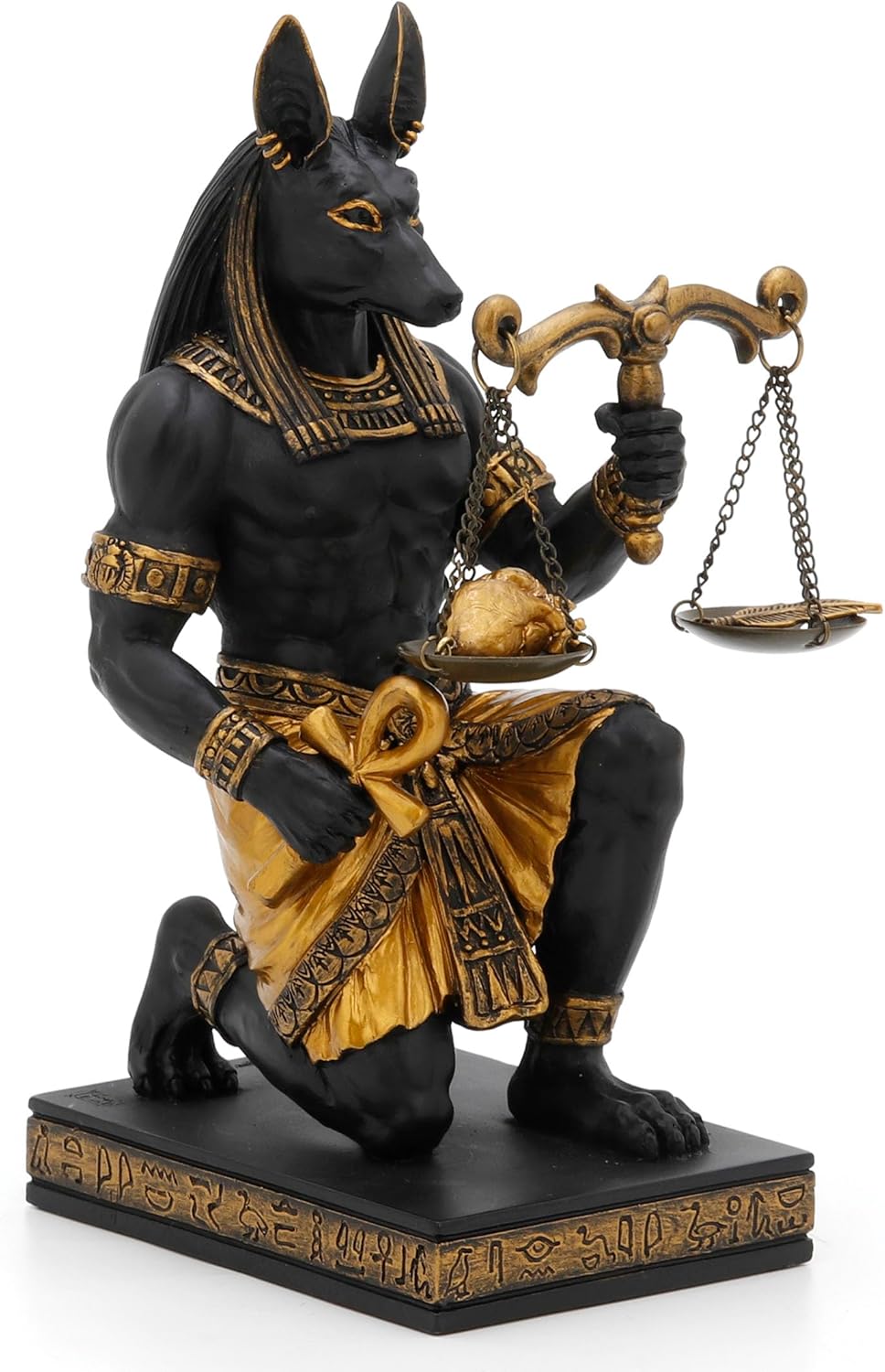 Veronese Design 7 1/4 Inch Kneeling Anubis Egyptian God Holding Sacle of Truth and Justice Resin Statue Black Gold Finish Home Decor Sculpture