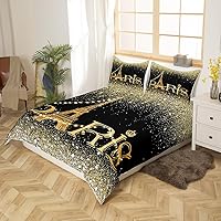 Vista 2 de Erosebridal Juego de ropa de cama de París con purpurina, funda de edredón de torre Eiffel para niñas, funda de edredón suave de diamantes