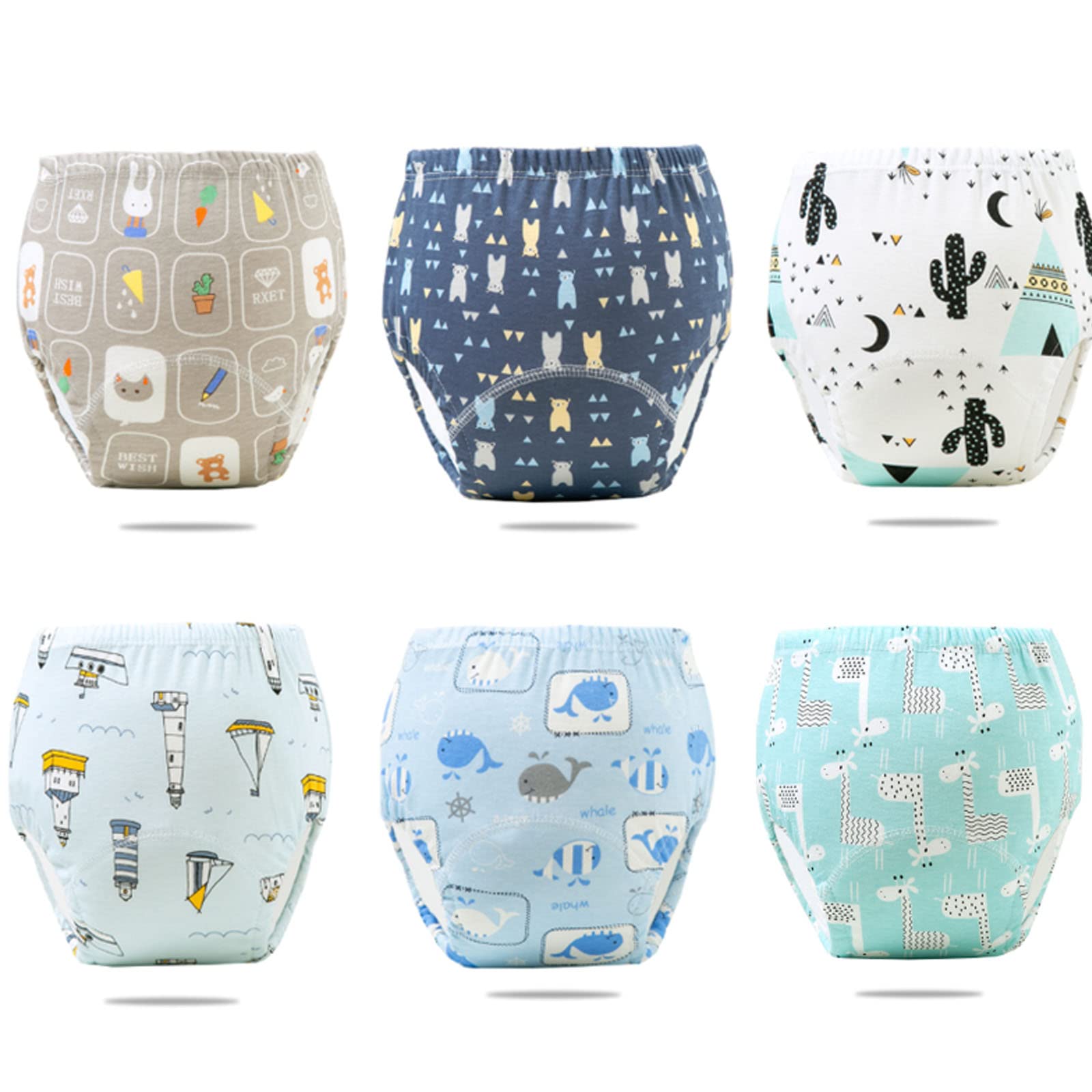 Beauenty 6PCS Baby Potty Training Pants, Breathable Potty Training Underwear, Toddler Training Underwear for 0-3 Years Boy and Girls Strong Absorbent Cotton Training Pants (Large, Boy)