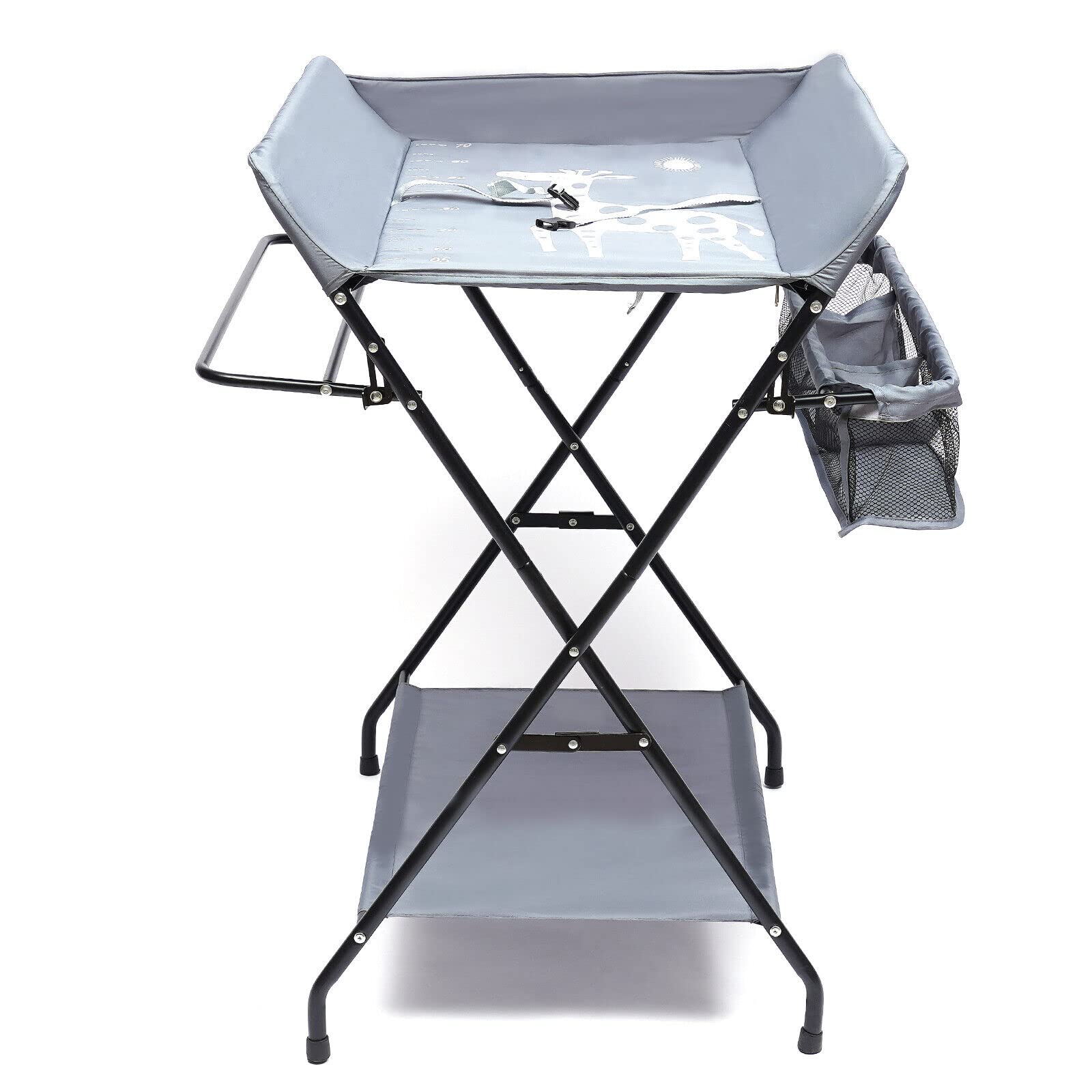 Fasciatoio pieghevole con divisorio rimovibile e cintura di sicurezza, grigio 80x63x96 cm