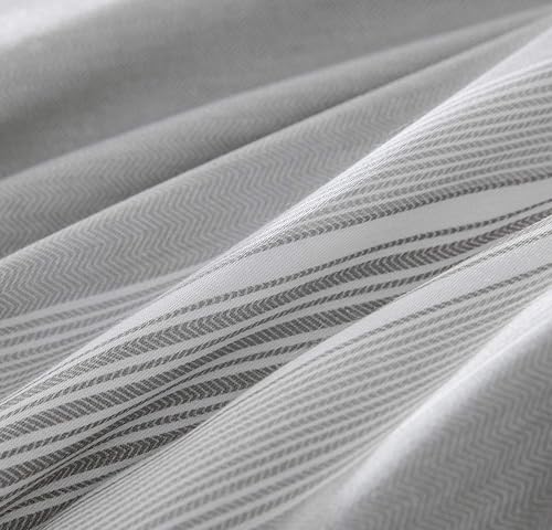 Miniatura 7 de SLEEPBELLA Juego de edredón tamaño King, 600 hilos de algodón gris claro y rayas blancas reversibles, juego de ropa de cama de plumón alternativo de