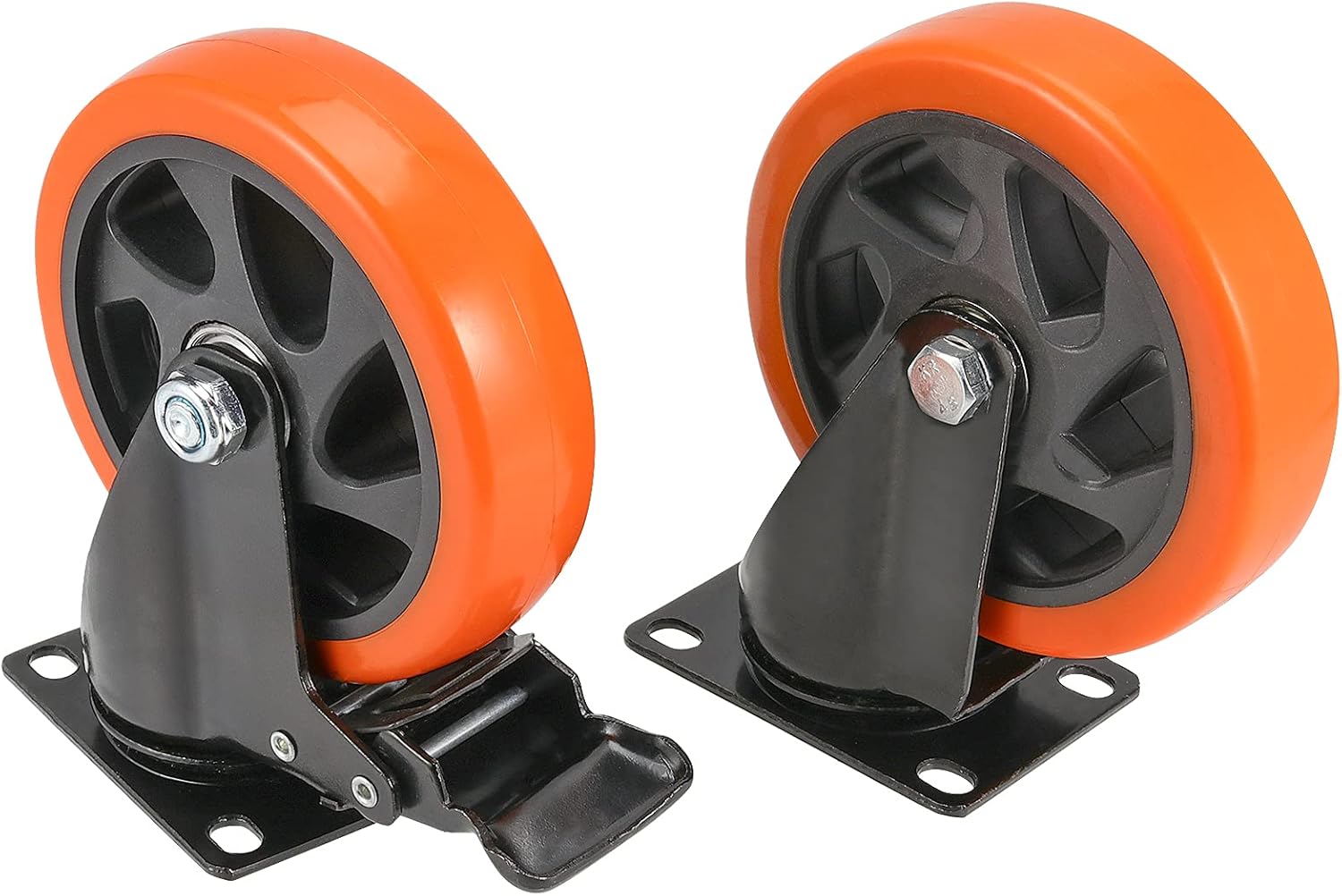 5 Inch Swivel Caster Wheels, FUNSUEI 4 Pack Heavy Duty Swivel Casters with Brake, Safety Dual Locking and No Noise Swivel Plate Casters with Screws and Spanner (2 Brakes, 2 Without Brakes) : Industrial & Scientific