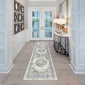YOUFORTONG 2x7 Runner Rugs for Hallways Soft Kitchen Rug Non Slip Rug Runner with Rubber Backing for Bathroom Washable Non Shedding Farmhouse Runner Rug (Blue, 2X7)