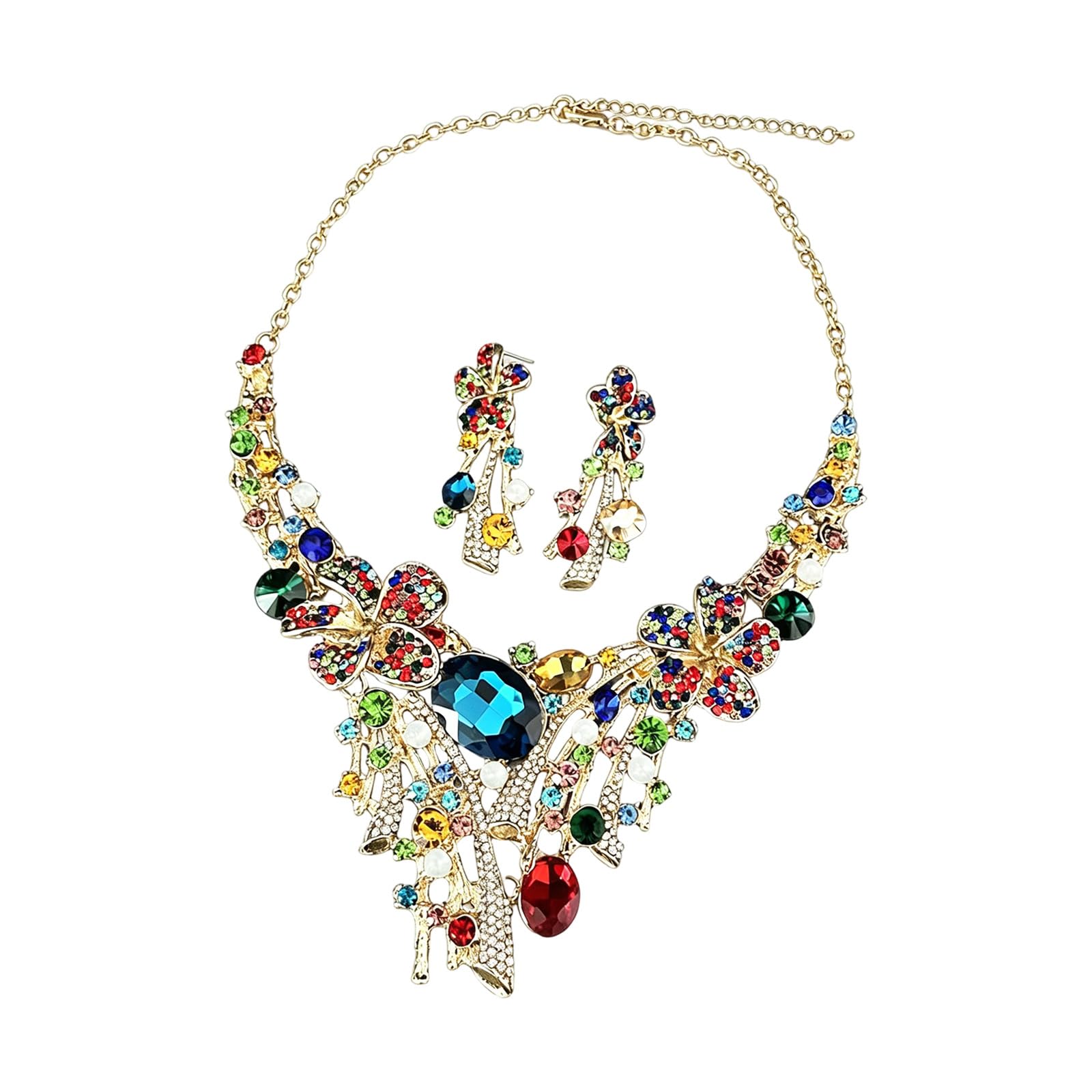 Juego de collar y pendientes con cadena ajustable para vestidos de noche y bodas 8